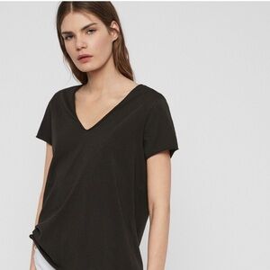 Allsaints V-neck Short Sleeve Sweatshirt Top Black Size Small